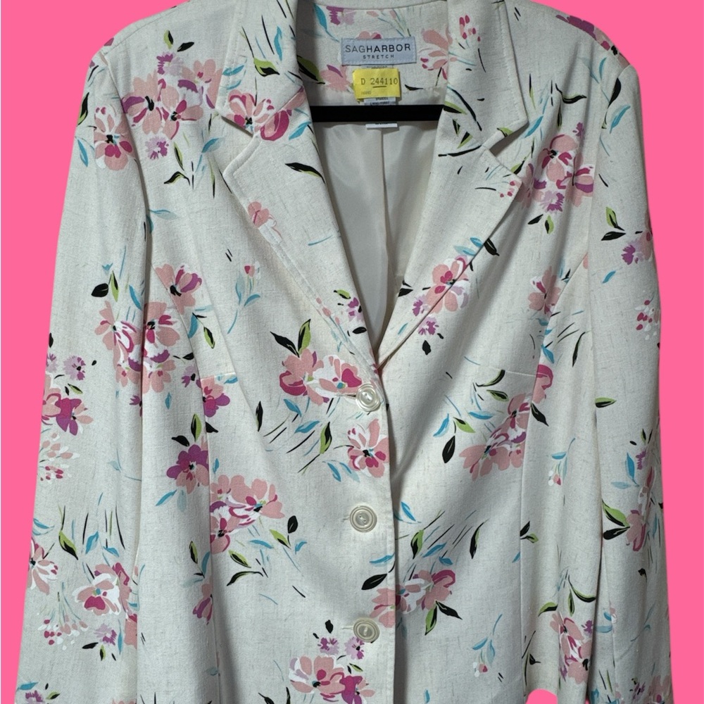 Sag Harbor Cream and Pink Blazer Elegant Floral Design